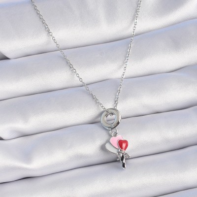 316L Çelik Gümüş Renk Renkli Kalp Figür Charm Model Kadın Kolye