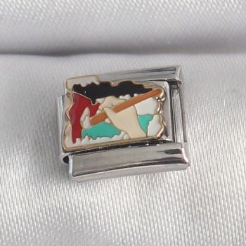 316L Çelik Gümüş Renk Renkli Palet Fırça İşlemeli Model Nomination Charm