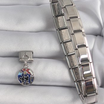 316L Çelik Gümüş Renk Sallantı Dünya Model Nomination Charm