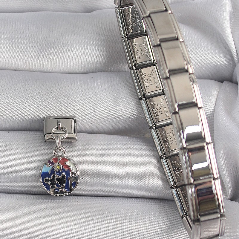 316L Çelik Gümüş Renk Sallantı Dünya Model Nomination Charm