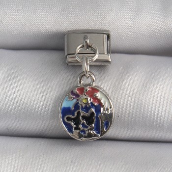 316L Çelik Gümüş Renk Sallantı Dünya Model Nomination Charm