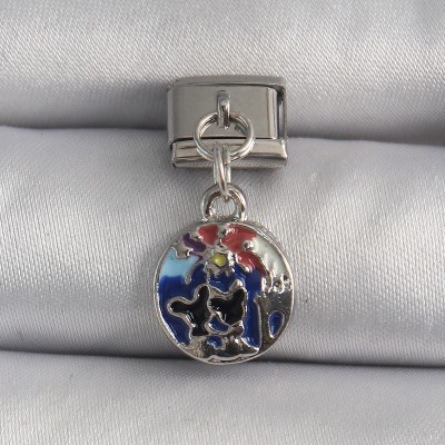 316L Çelik Gümüş Renk Sallantı Dünya Model Nomination Charm