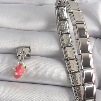 316L Çelik Gümüş Renk Sallantı Ejder Meyvesi Model Nomination Charm