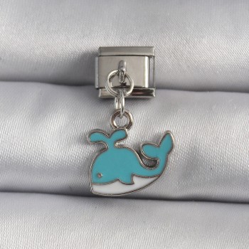 316L Çelik Gümüş Renk Sallantı Mavi Balina Model Nomination Charm