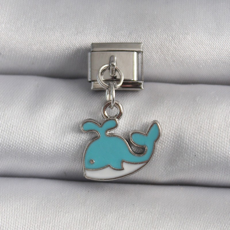 316L Çelik Gümüş Renk Sallantı Mavi Balina Model Nomination Charm