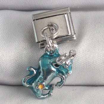 316L Çelik Gümüş Renk Sallantı Mavi Boğa Model Nomination Charm
