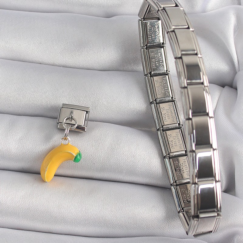 316L Çelik Gümüş Renk Sallantı Muz Model Nomination Charm