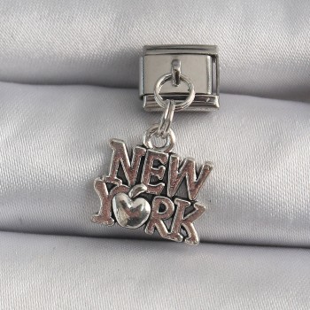 316L Çelik Gümüş Renk Sallantı New York Yazı Model Nomination Charm