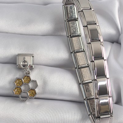 316L Çelik Gümüş Renk Sallantı Simli Bal Beteği Model Nomination Charm