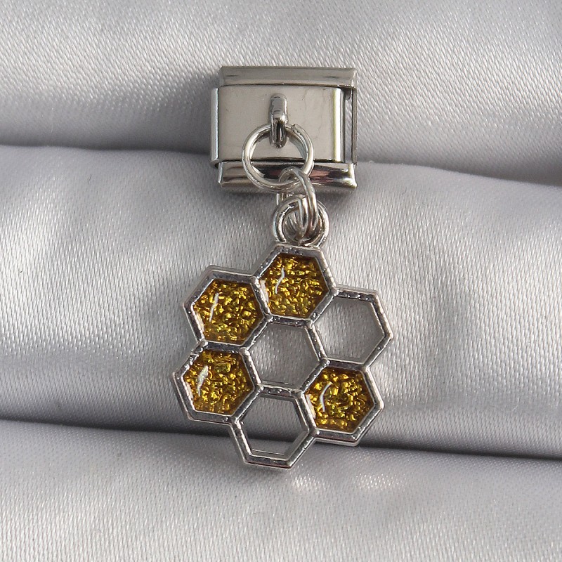 316L Çelik Gümüş Renk Sallantı Simli Bal Beteği Model Nomination Charm