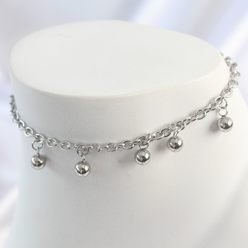 316L Çelik Gümüş Renk Sallantı Topçuk Zincir Model Kadın Halhal