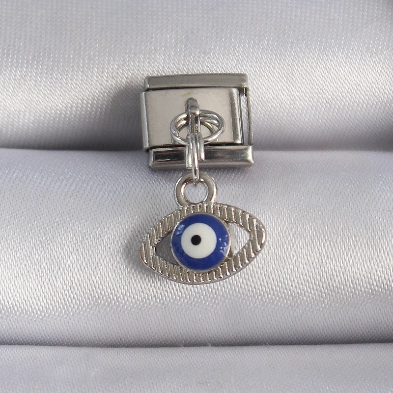 316L Çelik Gümüş Renk Sallantılı Göz Figür Nazar Boncuk Detay Nomination Charm