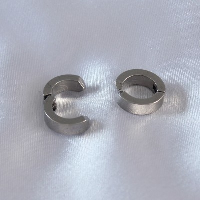 316L Çelik Gümüş Renk Sıkıştırmalı Erkek Küpe