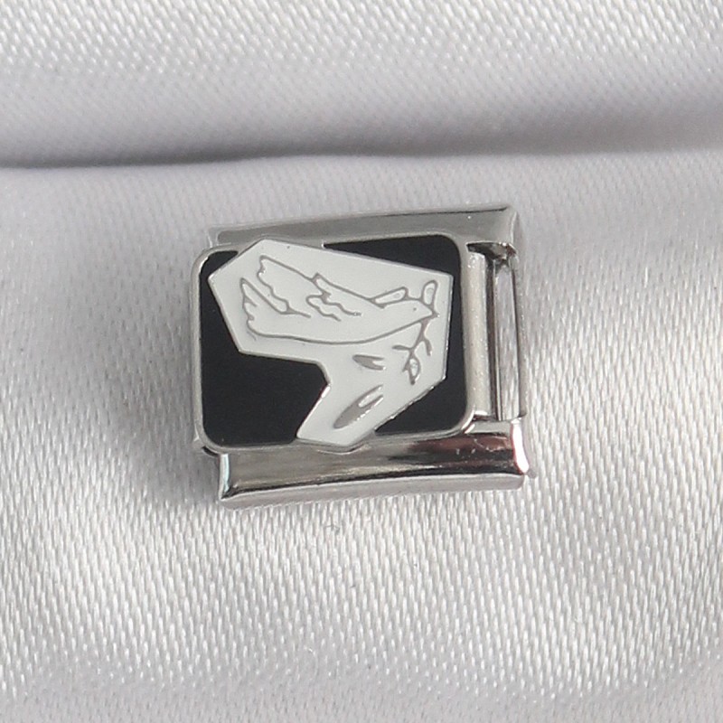 316L Çelik Gümüş Renk Siyah Beyaz Kuş İşlemeli Nomination Charm