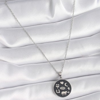 316L Çelik Gümüş Renk Siyah Şans Kolyesi