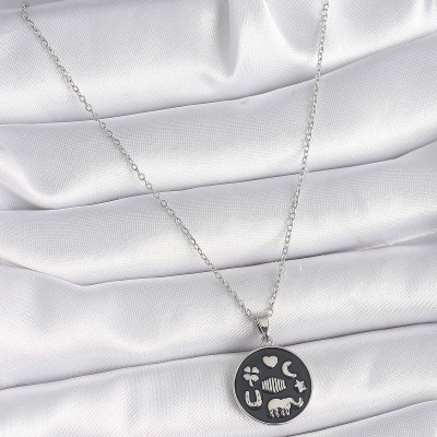 316L Çelik Gümüş Renk Siyah Şans Kolyesi