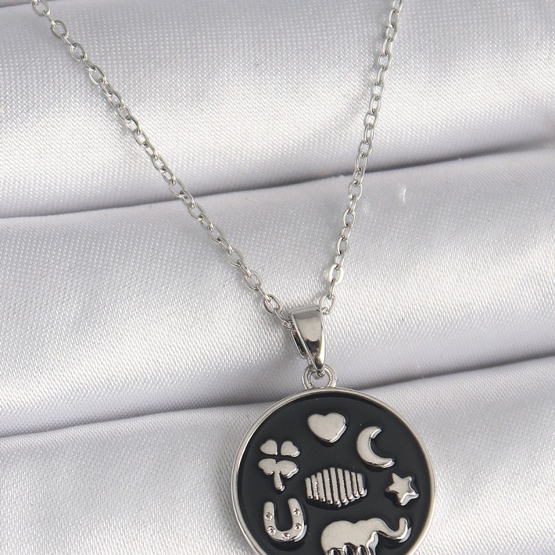 316L Çelik Gümüş Renk Siyah Şans Kolyesi