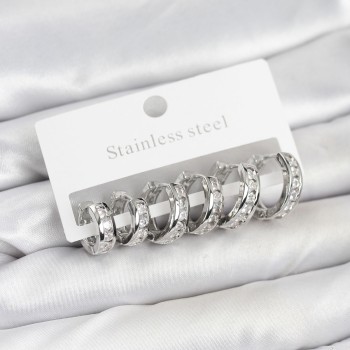 316L Çelik Gümüş Renk Su Yolu Halka Küpe Seti