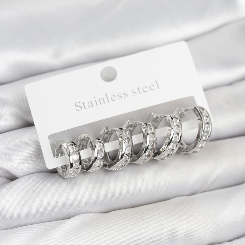 316L Çelik Gümüş Renk Su Yolu Halka Küpe Seti