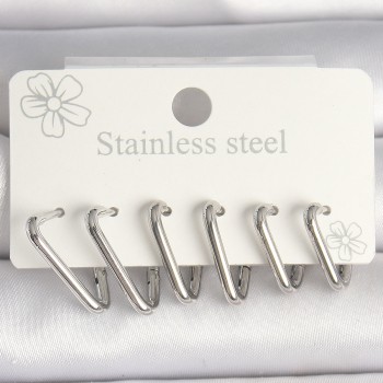 316L Çelik Gümüş Renk Üçgen Model Kadın Küpe Seti