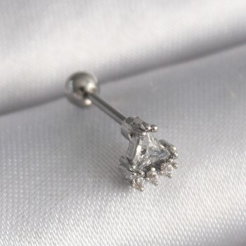 316L Çelik Gümüş Renk Üçgen Zirkon Taşlı Tragus Piercing