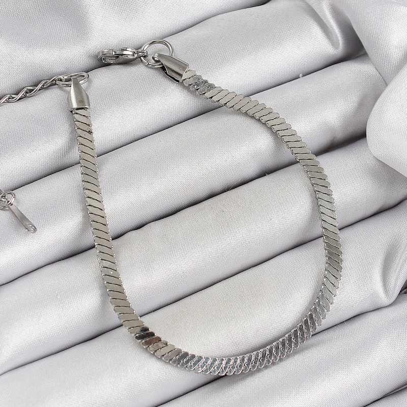 316L Çelik Gümüş Renk Yassı Zincir Model Kadın Bileklik