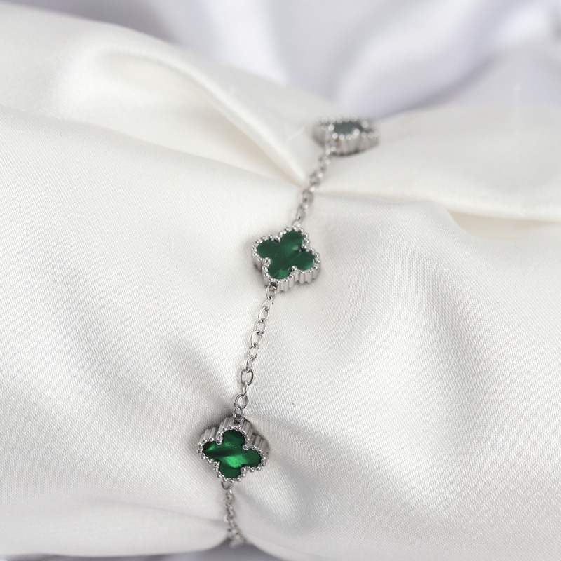 316L Çelik Gümüş Renk Yeşil Baby Boy Yonca Kadın Bileklik