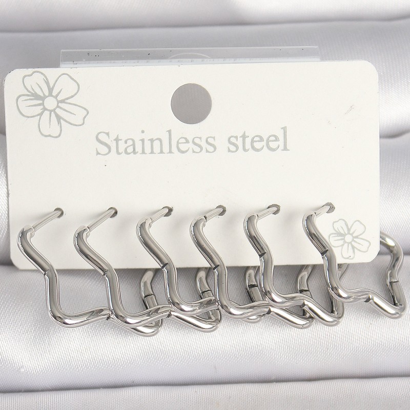 316L Çelik Gümüş Renk Yıldız Model Kadın Küpe Seti