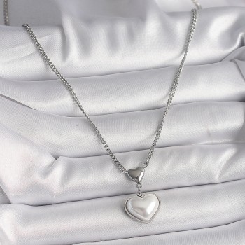 316L Çelik Gümüş Renk Zincir 3D Kalp Model Kadın Kolye