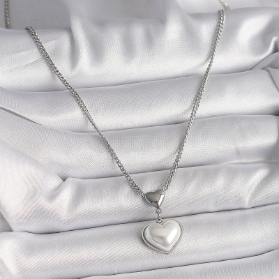 316L Çelik Gümüş Renk Zincir 3D Kalp Model Kadın Kolye