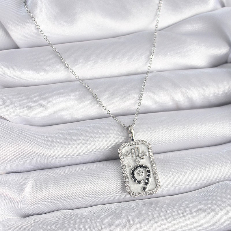 316L Çelik Gümüş Renk Zincir Akrep Burcu Zirkon Taşlı Kadın Kolye