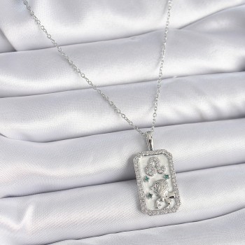 316L Çelik Gümüş Renk Zincir Aslan Burcu Zirkon Taşlı Kadın Kolye