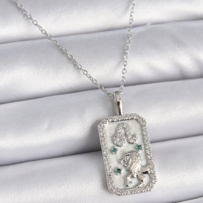 316L Çelik Gümüş Renk Zincir Aslan Burcu Zirkon Taşlı Kadın Kolye