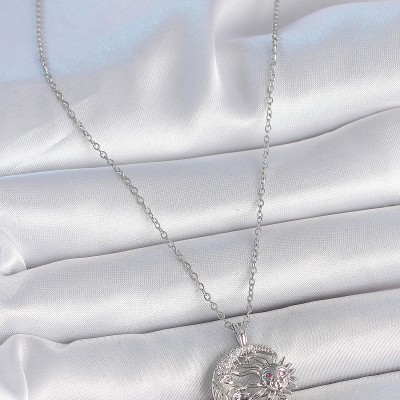 316L Çelik Gümüş Renk Zincir Ay Güneş Model Zirkon Taş Detay Kadın Kolye