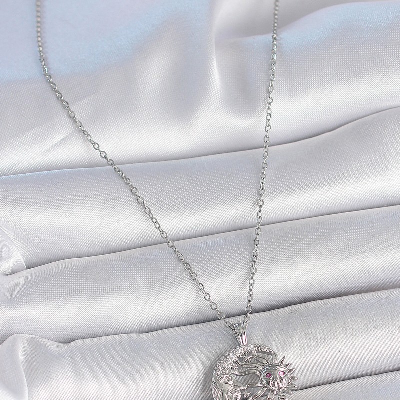 316L Çelik Gümüş Renk Zincir Ay Güneş Model Zirkon Taş Detay Kadın Kolye