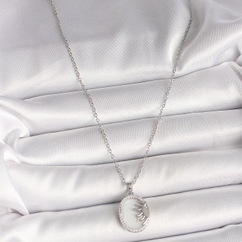 316L Çelik Gümüş Renk Zincir Beyaz Mineli Gün Batımı Model Zirkon Taş Detaylı Kadın Kolye