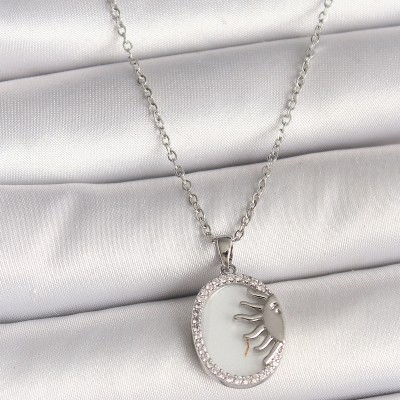 316L Çelik Gümüş Renk Zincir Beyaz Mineli Gün Batımı Model Zirkon Taş Detaylı Kadın Kolye