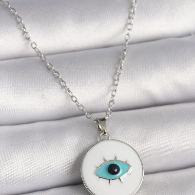 316L Çelik Gümüş Renk Zincir Beyaz Mineli Turkuaz Göz İşleme Model Kadın Kolye