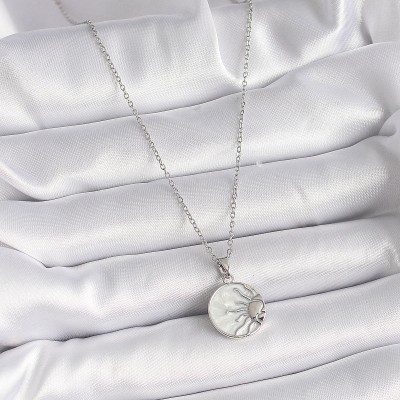 316L Çelik Gümüş Renk Zincir Beyaz Sedefli Gün Batımı Model Kadın Kolye