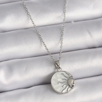 316L Çelik Gümüş Renk Zincir Beyaz Sedefli Gün Batımı Model Kadın Kolye