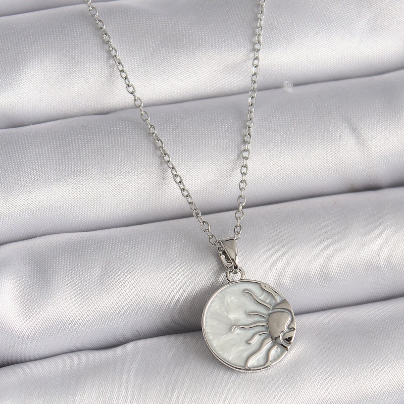 316L Çelik Gümüş Renk Zincir Beyaz Sedefli Gün Batımı Model Kadın Kolye