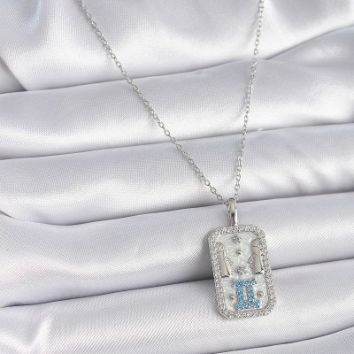 316L Çelik Gümüş Renk Zincir İkizler Burcu Zirkon Taşlı Kadın Kolye