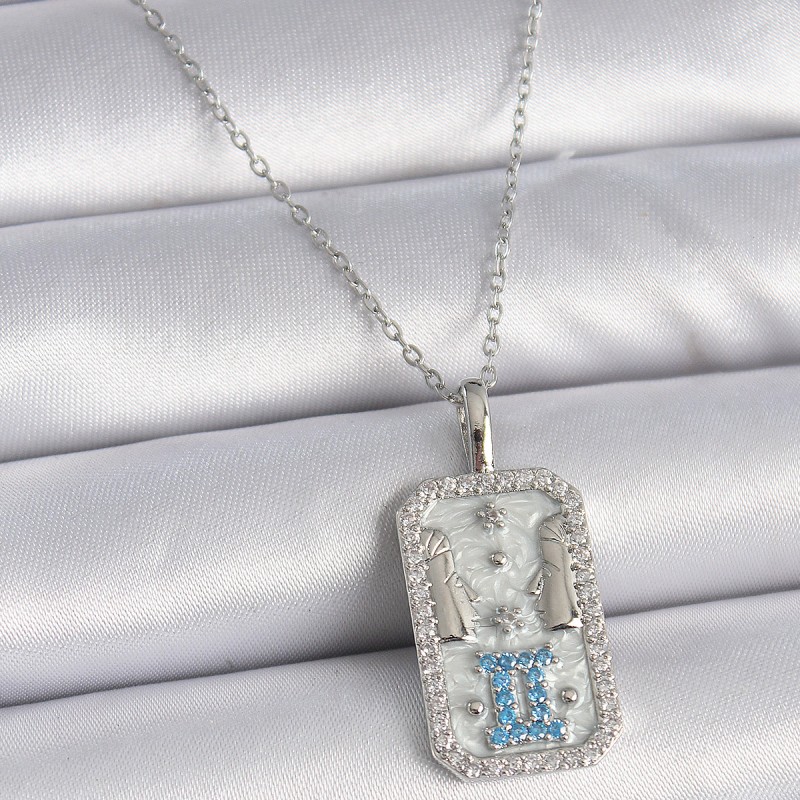 316L Çelik Gümüş Renk Zincir İkizler Burcu Zirkon Taşlı Kadın Kolye