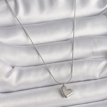 316L Çelik Gümüş Renk Zincir Kalp Figür Kadın Kolye