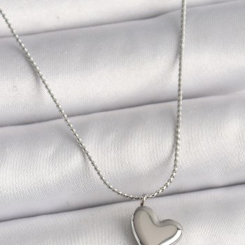 316L Çelik Gümüş Renk Zincir Kalp Figür Kadın Kolye