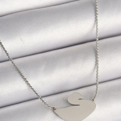 316L Çelik Gümüş Renk Zincir Kuğu Model Kadın Kolye