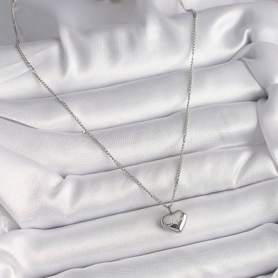 316L Çelik Gümüş Renk Zincir Love İşleme Kalp Figür Kadın Kolye