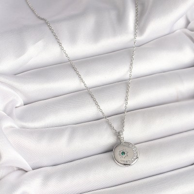 316L Çelik Gümüş Renk Zincir Madalyon Zirkon Taşlı İşlemeli Hilal Yıldız Model Kadın Kolye