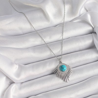 316L Çelik Gümüş Renk Zincir Mavi Boncuklu Zirkon Taşlı Kadın Kolye