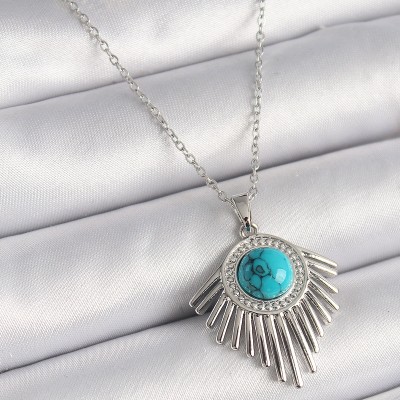 316L Çelik Gümüş Renk Zincir Mavi Boncuklu Zirkon Taşlı Kadın Kolye